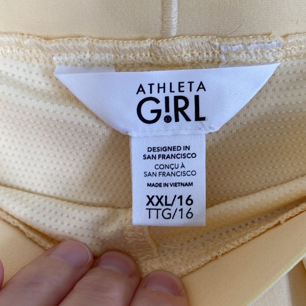 Athleta girl pleated tennis skirt kids XXL 16 orange yellow EUC skort - Picture 2 of 4